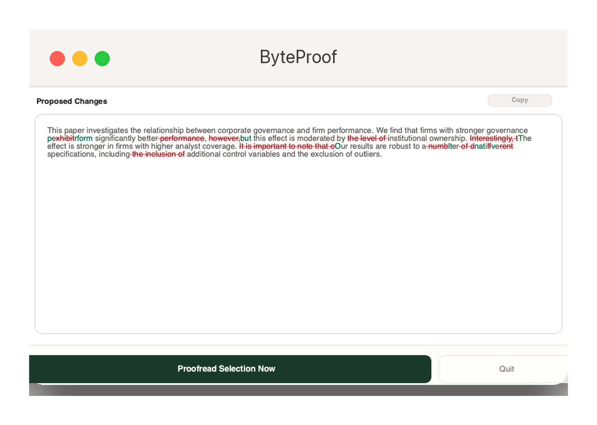 ByteProof 在 Microsoft Word 中以修订形式显示建议的校对改动